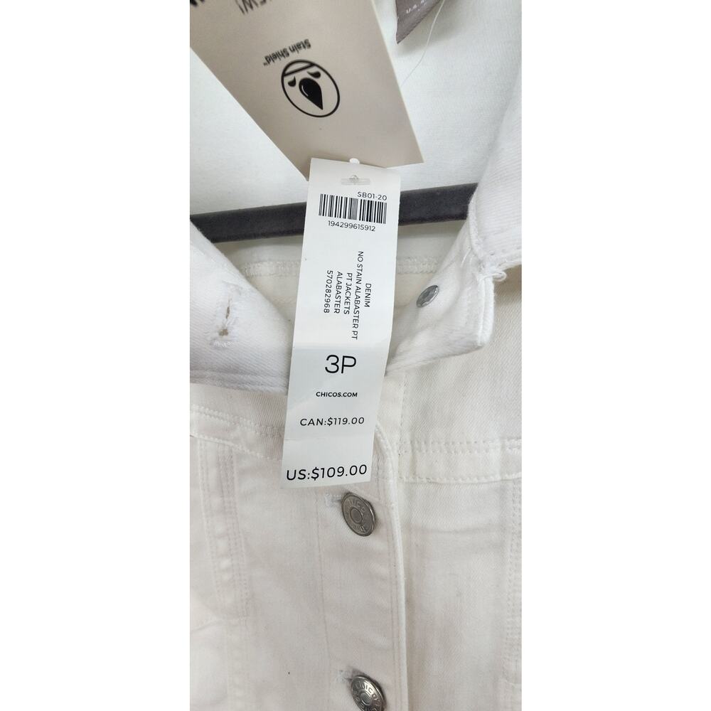New NWT Chico's Denim No Stain Alabaster White‎ Strech Jacket Size 3 P 16/18 P - Picture 8 of 11